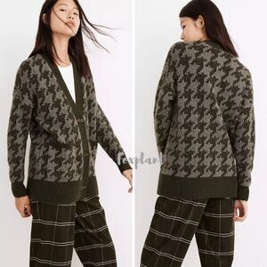 NEW Madewell Allston Double Button Cardigan Sweater in Houndstooth,‎ size XS